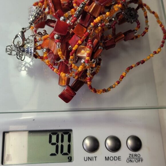 Iridescent Red Coral Floral Multi Strand Necklace With Earrings - Picture 11 of 13